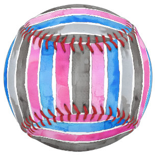 Balle De Softball Rayures Gris Fumé Rose Bleu