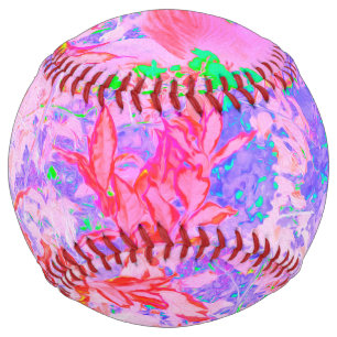Balle De Softball Rose pastel et rouge avec paysage d'hydrangea bleu