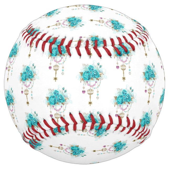 Balle De Softball Roses turquoise avec touches (Devant)