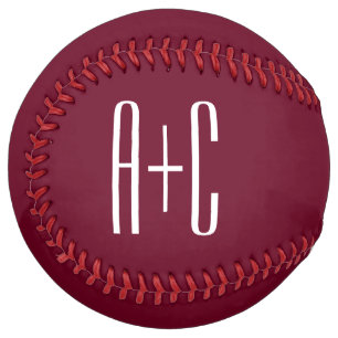 Balle De Softball Simple Couples   White & Burgundy
