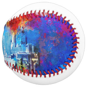 Balle De Softball SlipperyJoe NYC graffiti lune entourée de tourbill