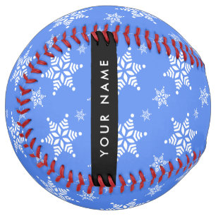 Balle De Softball Snowflakes blanc, Bleu, Votre nom, Personnaliser