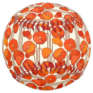 Balle De Softball Softball Art Nouveau Poppies