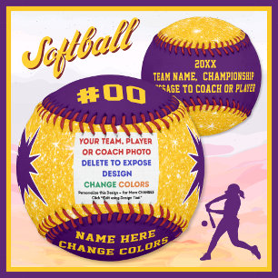 Balle De Softball Softball Doux Or et Violet, Équipe PHOTO SOFTBALL