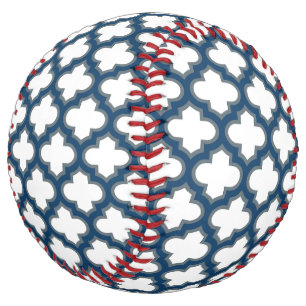 Balle De Softball Trellis bleu blanc et marine, treillis, Quatrefoil