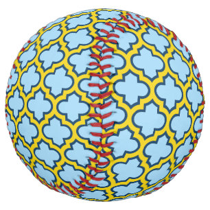 Balle De Softball Trellis bleu et jaune, treillis, Quatrefoil