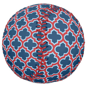 Balle De Softball Trellis marocain bleu et rouge, treillis, Quatrefo