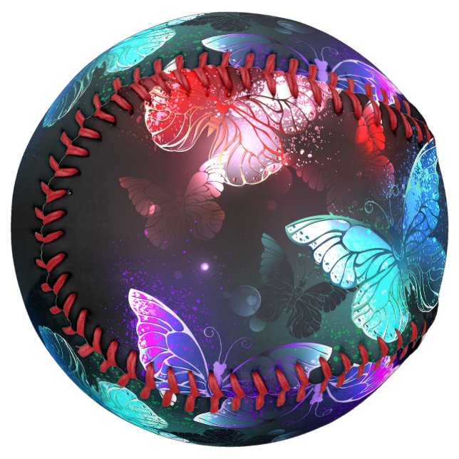 Balle De Softball Trois papillons brillants sur l'arrière - plan de  (Devant gauche)