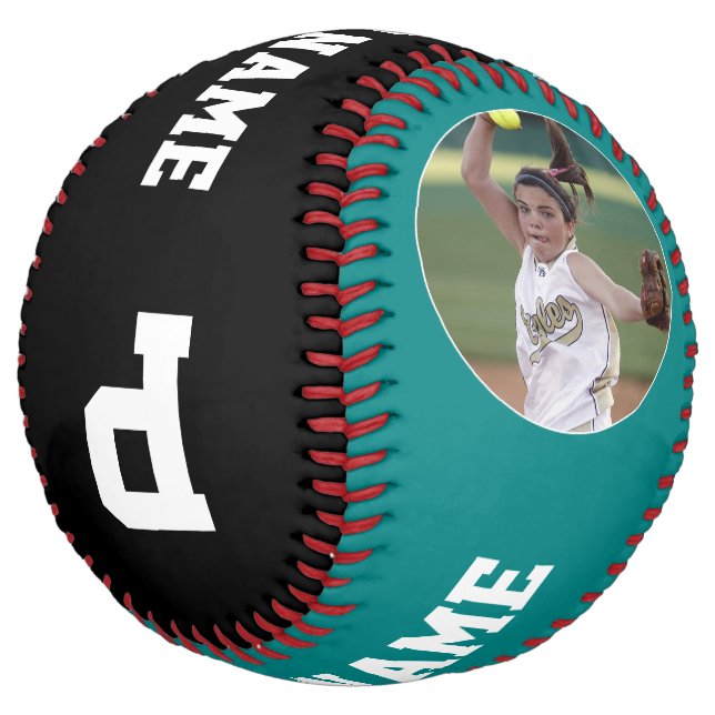 Balle De Softball Turquoise Custom Softball Player Nom et numéro de  (Incliné)