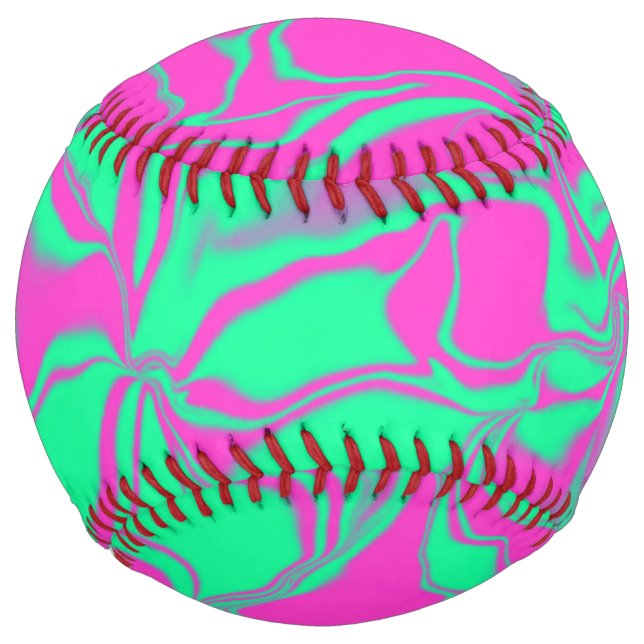 Balle De Softball Vagues vertes et roses (Devant)
