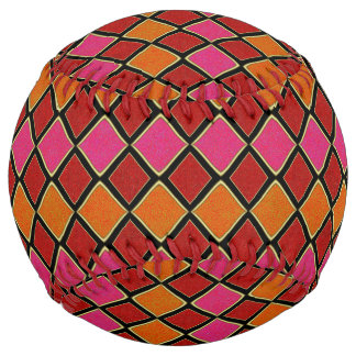 Balle De Softball Vibrant Harlequin Diamond Pattern in Red, Orange,