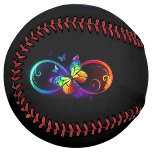 Balle De Softball Vibrant infinity with rainbow butterfly on black