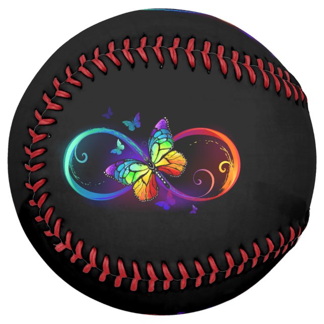 Balle De Softball Vibrant infinity with rainbow butterfly on black (Devant gauche)