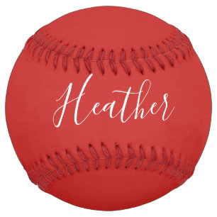 Balle De Softball Votre écriture blanche personnalisée sur fond roug