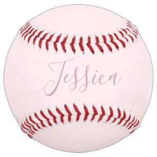 Balle De Softball Votre texte   Élégant Script & Soft Blush Rose