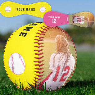 Balle De Softball Yellow Pink Team Name Player Number Photo