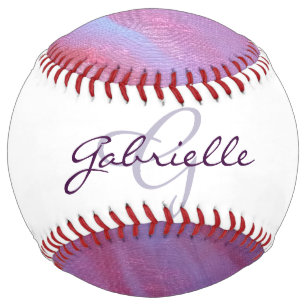 Balle De Softball Zebra Abstract   Cute Pink Purple monogram
