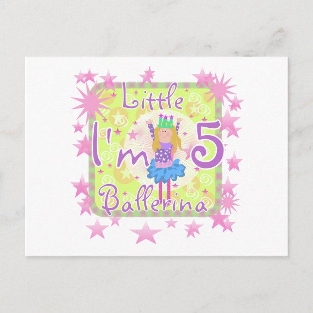 Ballerina 5th Birthday Shirts und Geschenke Postkarte (Vorderseite)