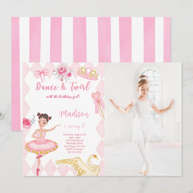 Ballerina 8e anniversaire Invitation photo (Devant / Derrière)