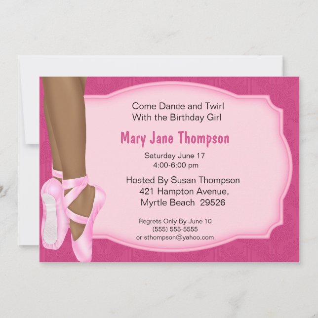 Ballerina Afro-Américaine Invitation Anniversaire (Devant)
