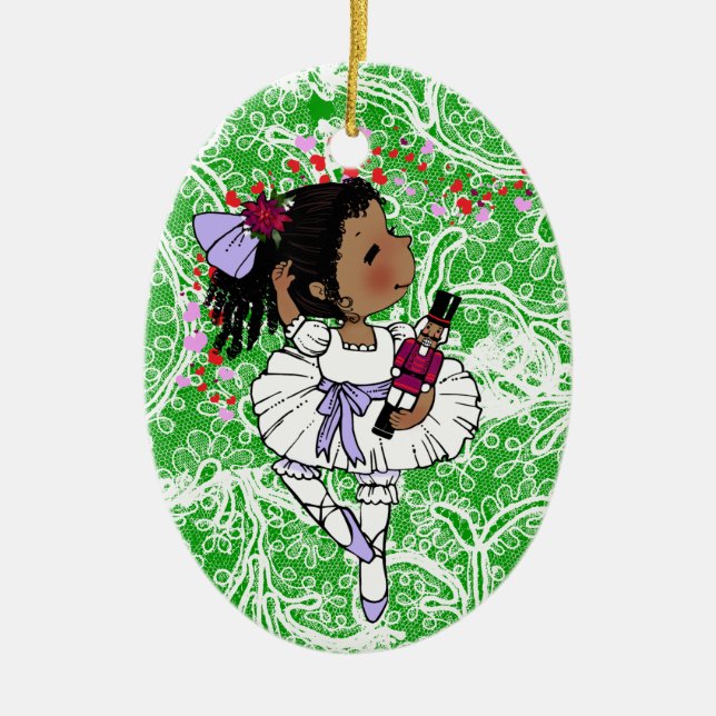 Ballerina-Afroamerikaner-Mädchen entzückend Keramikornament (Vorne)
