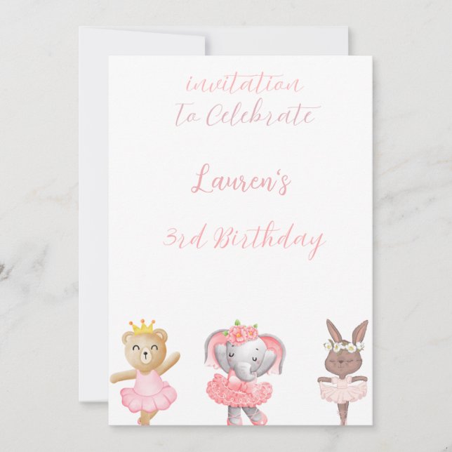 Ballerina "Animaux" 3e Invitation anniversaire (Devant)