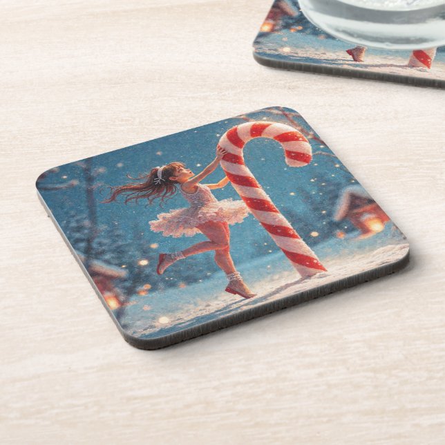 Ballerina Anime Girl & Candy Cane Weihnachten Getränkeuntersetzer (Linke Seite)