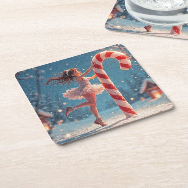 Ballerina Anime Girl & Candy Cane Weihnachten Rechteckiger Pappuntersetzer (angewinkelt)