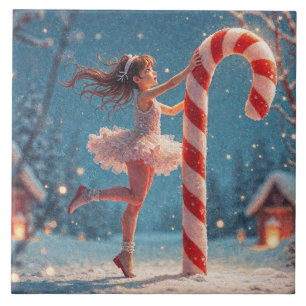 Ballerina-Anime-Mädchen und Lebkuchen-Weihnachten Fliese