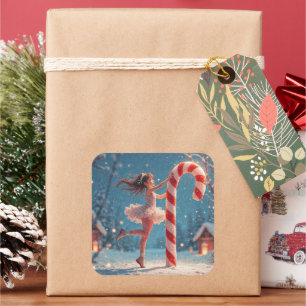 Ballerina-Anime-Mädchen & Zuckerstangen-Weihnachte Quadratischer Aufkleber