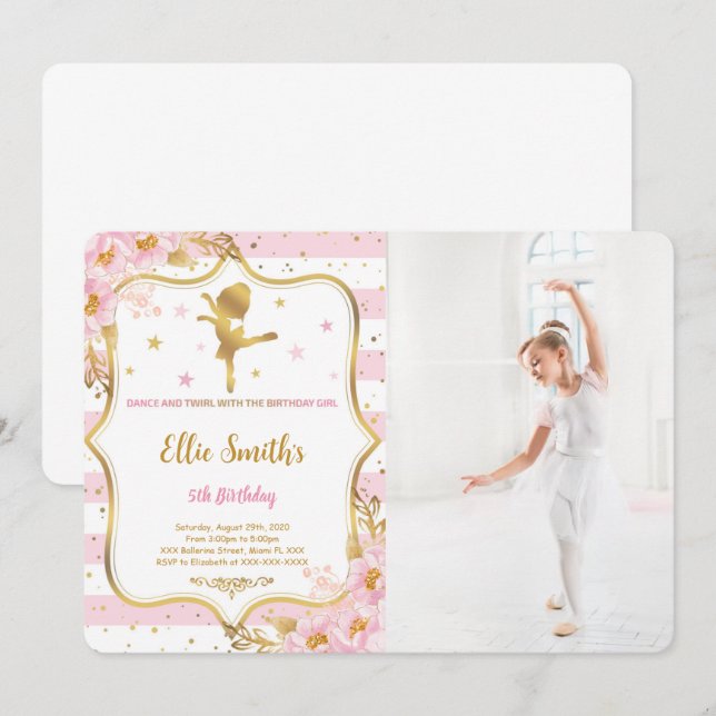 Ballerina Anniversaire Photo Invitation (Devant / Derrière)