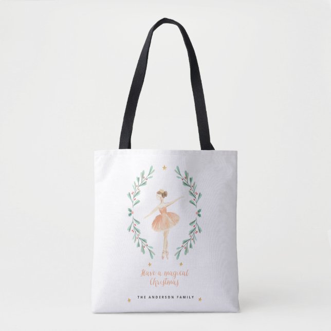 Ballerina Aquarellfarbe niedliche Weihnachten Tasche (Vorderseite)