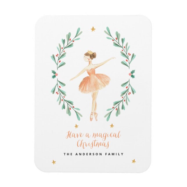 ballerina Aquarellfarbe niedliche Weihnachtsfeiert Magnet (Vertikal)