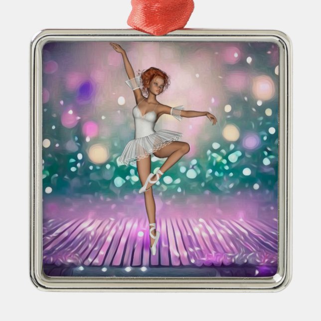 Ballerina auf Lila Boden und Aquamarinem Hintergru Ornament Aus Metall (Vorne)