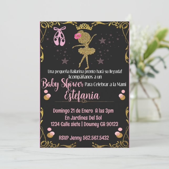 Ballerina Baby Dusche Invitacion de bailarina Einladung (Stehend Vorderseite)