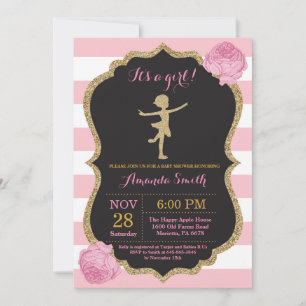 Ballerina Baby Dusche Rosa und Gold Glitzer Einladung