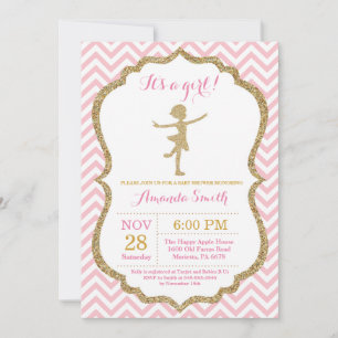 Ballerina Baby Dusche Rosa und Gold Glitzer Einladung