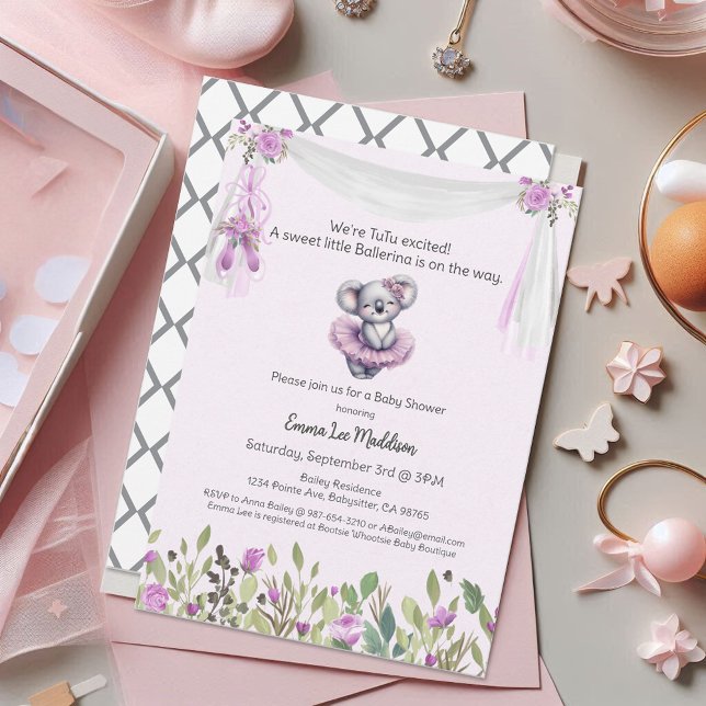 Ballerina Baby Girl Dusche Tutu Elegant Koala Einladung (Von Creator hochgeladen)