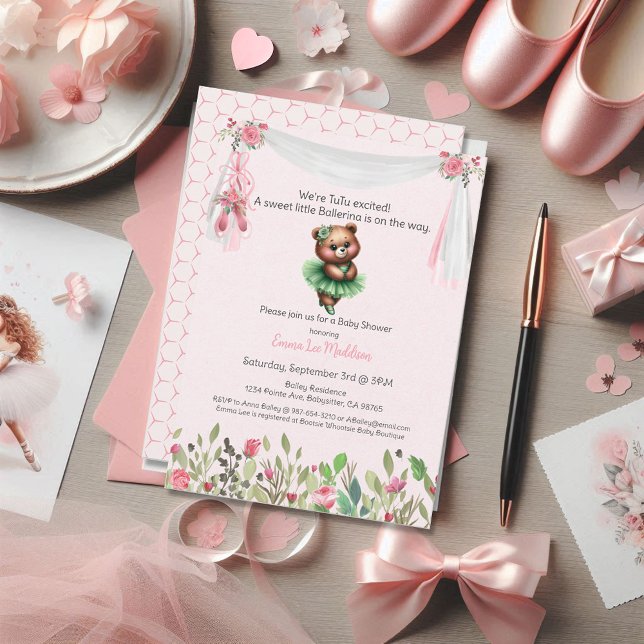 Ballerina Baby Girl Dusche Tutu Spannung Teddy Bär Einladung (Von Creator hochgeladen)