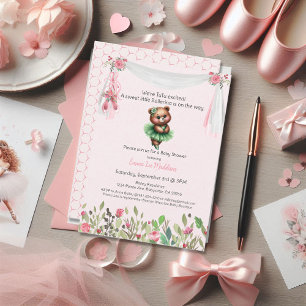 Ballerina-Baby-Mädchen-Shower-Tutu-aufgeregter-Ted Einladung