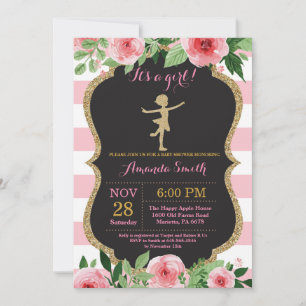 Ballerina-Baby-Party Pink und Gold Glitter Einladung