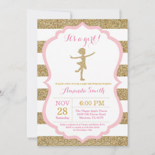 Ballerina-Baby-Party Rosa und Gold Glitter Einladung