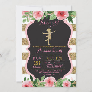 Ballerina-Baby-Party Rosa und Gold Glitter Einladung
