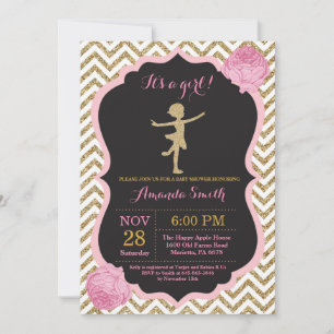 Ballerina-Baby-Party Rosa und Gold Glitter Einladung