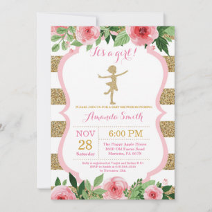 Ballerina-Baby-Party rosa und goldener Glitter Einladung