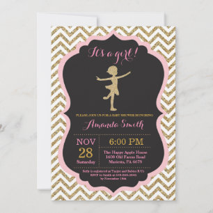 Ballerina-Baby-Party rosa und goldener Glitter Einladung