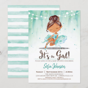 Ballerina Baby Shower Girl Mint Einladung