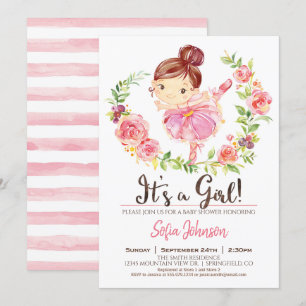 Ballerina Baby Shower Girl Pink Einladung