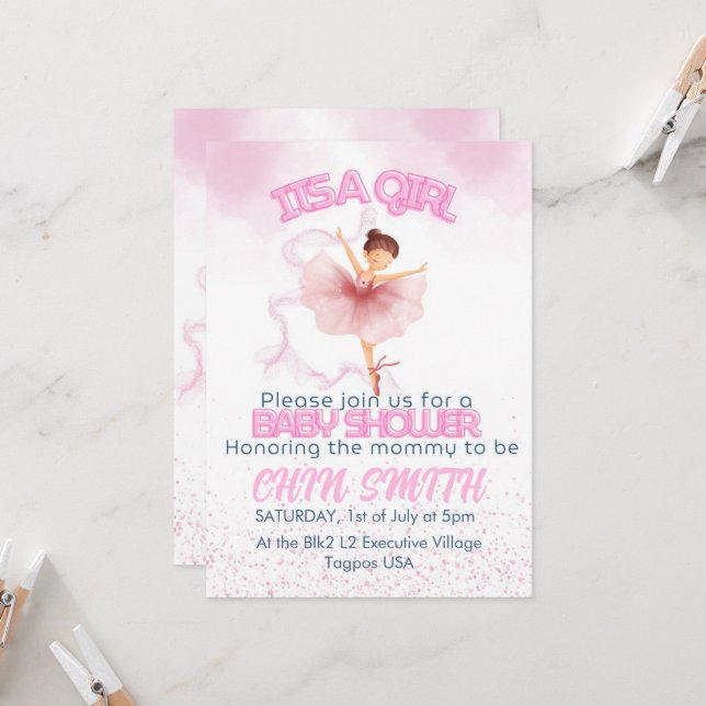 Ballerina Baby Shower Invatation Einladung (Vorderseite/Rückseite Beispiel)