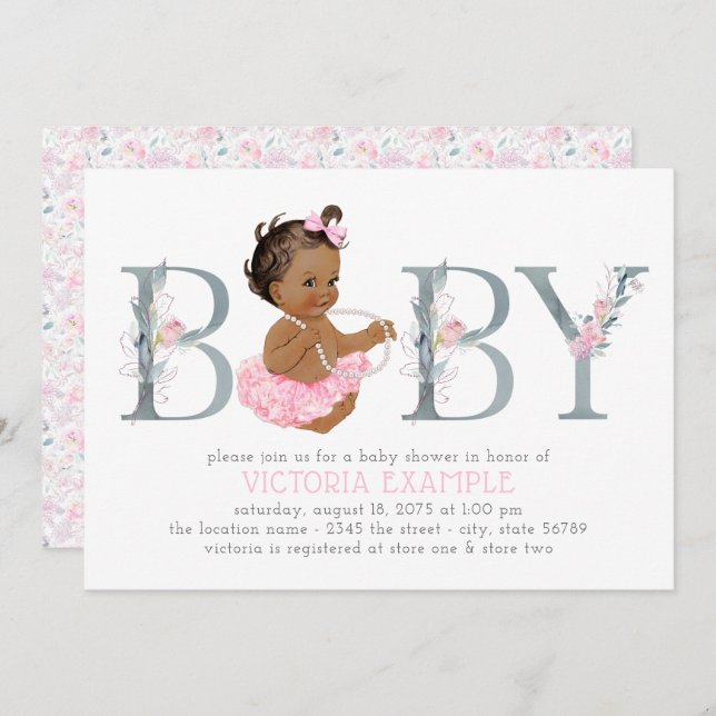 Ballerina Baby Shower Invitations Africaines Améri (Devant / Derrière)
